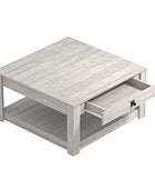 Galano Philia Square Storage Coffee Table with Drawer - Living Room Shelf - Hidden Storage - Distressed Rustic Wood Finish - (Dusty Grey Oak) - Galano Furniture