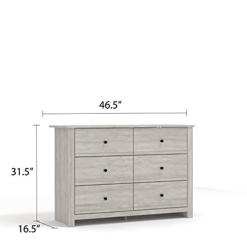 Galano - Genoa 6-Drawer Dresser - Chest of Drawers - Closet Organizers and Storage for Clothes - 16.5-Inch x 46.5-Inch x 31.5-Inch - Dusty Grey Oak - Galano Furniture