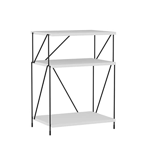 Galano Ezbo End Table - Night Stand with Storage Shelves - Narrow Bedside Table for Living Room, Bedroom, Office, Rustic - Modern Shaped Design Slim 3-Tier End Table with Metal Tubes - White - Galano Furniture