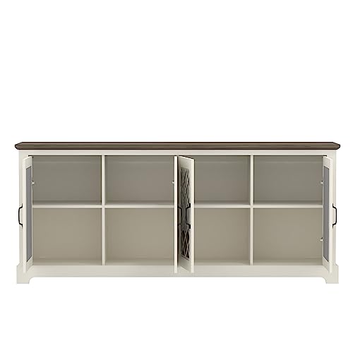 Galano Millicent 75 Inch TV Stand - Farmhouse Tv Stand - TV Stand with Storage - TV Cabinet - TV Stands for Living Room, Acrylic Mirrors - Ivory with Knotty Oak