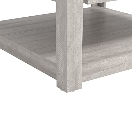 Galano Philia Square Storage Coffee Table with Drawer - Living Room Shelf - Hidden Storage - Distressed Rustic Wood Finish - (Dusty Grey Oak) - Galano Furniture