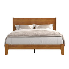 Galano Abby Retro Queen Bed Frame with Headboard - Bed Frame Queen Size - Queen Size Bed Frame - Wood Bed Frame - No Box Spring Needed - Strong Weight Capacity - Amber Walnut