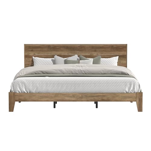 Galano Payne King-Plattformbettrahmen mit Kopfteilbett – Holz-Kingsize-Bettrahmen – Holzkopfteil und -rahmen – Kingsize-Bettrahmen – Kingsize-Bettrahmen – Einfache Montage – Ast-Eiche