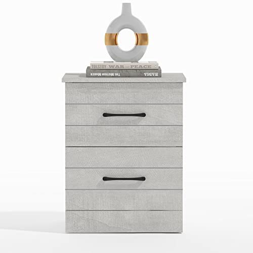 Galano Elis 2 Drawer Nightstand - Wooden Sofa and Bed Side Table - Modern Bedside Lamp Table & Cabinet - Ultra Fast Assembly and Tool-Free - Dusty Grey Oak