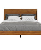 Galano Abby Retro Queen Bed Frame with Headboard - Bed Frame Queen Size - Queen Size Bed Frame - Wood Bed Frame - No Box Spring Needed - Strong Weight Capacity - Amber Walnut