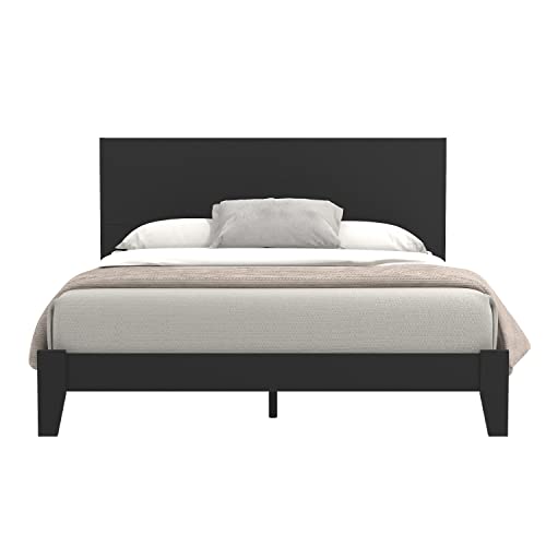 Galano Payne Queen Bed Frame with Headboard - Bed Frame Queen Size - Queen Size Bed Frame - Wood Bed Frame - No Box Spring Needed - Strong Weight Capacity - Black