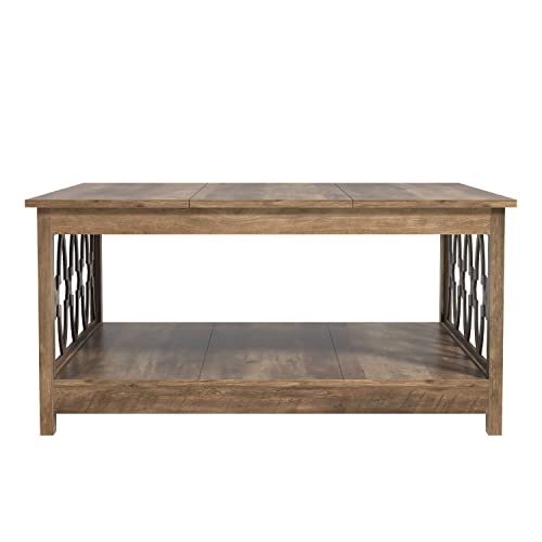 Galano Heron Modern Coffee Table for Living Room, Wood Coffee Table with Storage Shelf, Square Center Table Wooden Accent Cocktail End Table for Home Office Small Apartment, Knotty Oak