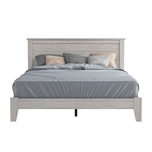 Galano Tiena Bed Frame - Wood Platform with Headboard - Bedroom - Wooden Slat Support - No Box Spring Needed - Easy Assembly - Queen Size - Dusty Grey Oak