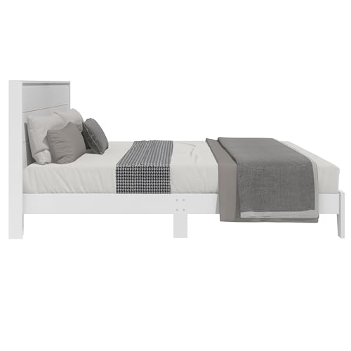 Galano Payne Queen Bed Frame with Headboard - Bed Frame Queen Size - Queen Size Bed Frame - Wood Bed Frame - No Box Spring Needed - Strong Weight Capacity - White