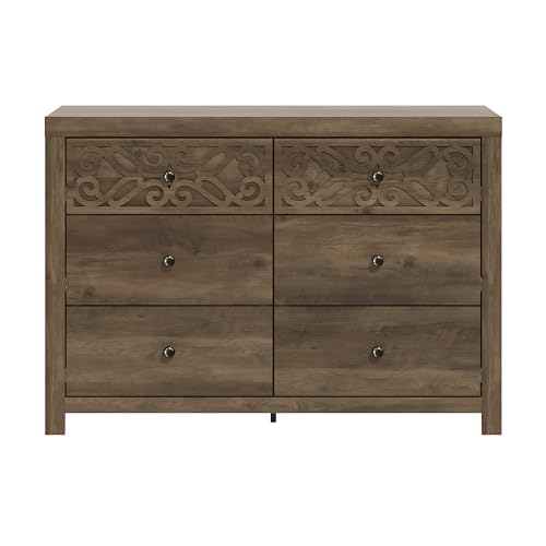 Galano Lophelia 6 Drawer Dresser Large Bedroom Organizers and Wooden Storage Cabinet with Drawers Laser Cut Design 16.06" D x 45.35" W x 31.73" H Knotty Oak