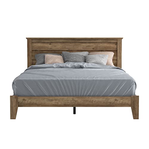 Galano Tiena Bed Frame - Wood Platform with Headboard - Bedroom - Wooden Slat Support - No Box Spring Needed - Easy Assembly - Queen Size - Knotty Oak