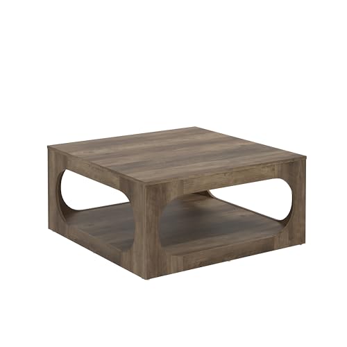 Galano Doyle Coffee Table for Living Room, Modern 2-Tier Rectangular Wooden Centre Cocktail Table with Open Shelf Storage and Oval-Shaped Frame, Knotty Oak