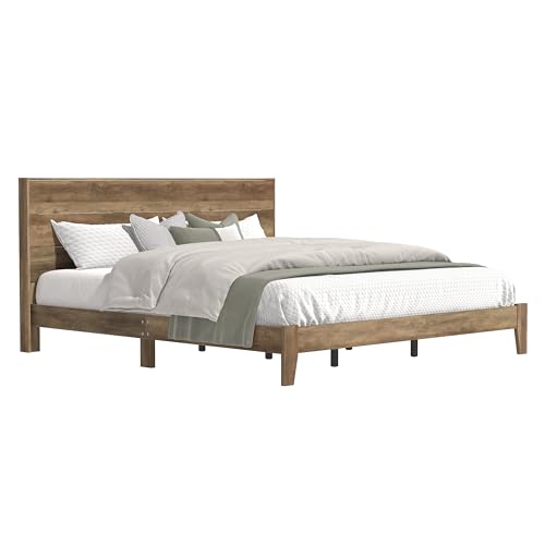 Galano Payne King Platform Bed Frame with Headboard Bed - Wood King Bed Frame - Wood Headboard and Frame - King Bed Frame - King Size Bed Frame - Easy Assembly - Knotty Oak