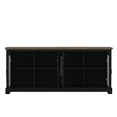 Galano Millicent 75 Inch TV Stand - Farmhouse Tv Stand - TV Stand with Storage - TV Cabinet - TV Stands for Living Room, Acrylic Mirrors - Black with Knotty Grey Oak