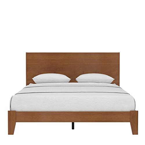 Galano Payne Queen Bed Frame with Headboard - Bed Frame Queen Size - Queen Size Bed Frame - Wood Bed Frame - No Box Spring Needed - Strong Weight Capacity - Amber Walnut