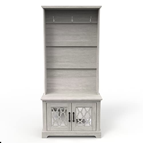 Galano Heron Hall Tree, Storage Bench With Coat Rack, Shoe Storage With Coat Hooks, Shoe Organizer Cabinet for Entryway, Engineered Wood, Dusty Grey Oak