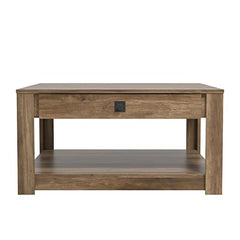 Galano Philia Square Storage Coffee Table with Drawer - Living Room Shelf - Hidden Storage - Distressed Rustic Wood Finish - (Knotty Oak)