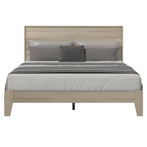 Galano Payne Queen Bed Frame with Headboard - Bed Frame Queen Size - Queen Size Bed Frame - Wood Bed Frame - No Box Spring Needed - Strong Weight Capacity - Oslo Oak