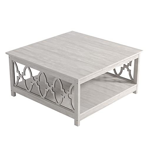 Galano Heron Modern Coffee Table for Living Room, Wood Coffee Table with Storage Shelf, Square Center Table Wooden Accent Cocktail End Table for Home Office Small Apartment, Dusty Grey Oak