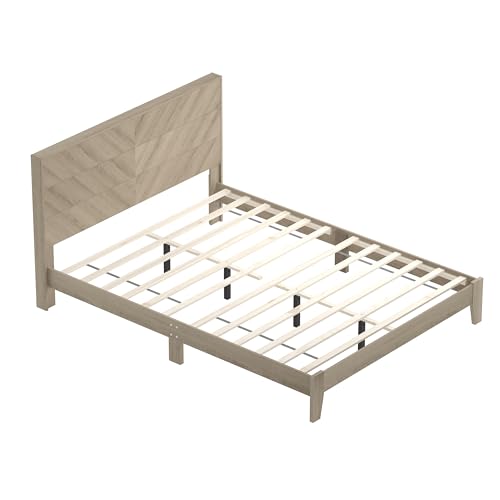 Galano Weiss Queen Bed Frame with Headboard - Bed Frame Queen Size - Queen Size Bed Frame - Wood Slat Support - No Box Spring Needed - Strong Weight Capacity - Oslo Oak