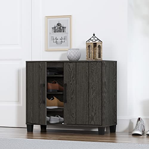 Galano 12 Pair Lucca 2 Door Shoe Storage Cabinet with Doors - Shoe Storage Entryway - Dark Grey Oak - Galano Furniture