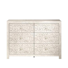 Galano Avaro 6 Drawer Dresser Wooden Bedroom Furniture Large Dresser with Drawer Organizer Laser Cut Design 45.35" D x 16.06" W x 31.73" H Dusty Grey Oak