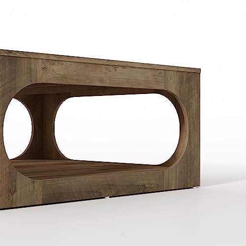 Galano Doyle Coffee Table for Living Room, Modern 2-Tier Rectangular Wooden Centre Cocktail Table with Open Shelf Storage and Oval-Shaped Frame, Knotty Oak