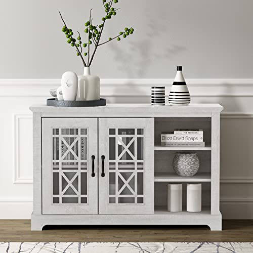 Galano Isadora 2 Door Sideboard with Shelves, Farmhouse Buffet Cabinet, Rustic Storage Cabinet, Coffee Bar for Dining Room, Kitchen, Hallway and Living Room, Dusty Grey Oak