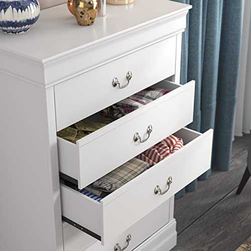 Galano Ireton Ultra Fast Assembly & Toolfree 5 Drawer Dresser - Dressers - Tall Chest of Drawers - Storage for Clothes - Storage Chest - White - Galano Furniture