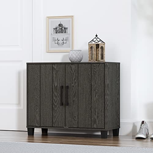 Galano 12 Pair Lucca 2 Door Shoe Storage Cabinet with Doors - Shoe Storage Entryway - Dark Grey Oak - Galano Furniture