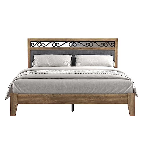 Galano Tammin Queen Bed Frame with Headboard - Bed Frame Queen Size - Queen Size Bed Frame - Wood Bed Frame - No Box Spring Needed - Strong Weight Capacity - Knotty Oak