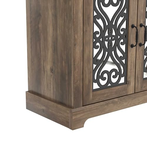 Galano Calidia 2 Door Sideboard, 32.36" Farmhouse Sideboard Buffet Storage Cabinet with Acrylic Mirror Door Coffee Bar Cabinet with Adjustable Shelves for Home Dinning Living Room, Knotty Oak