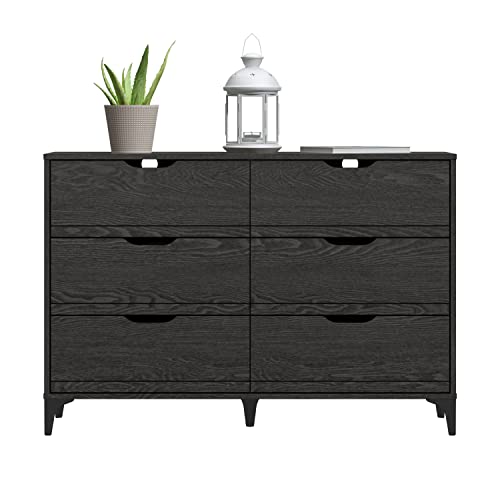 Galano Lilay 6 Drawer Dresser - Dresser with Storage - Chest of Drawers - Organizers and Storage Cabinet for Hallway - Entryway or Living Room - Dark Grey Oak - Galano Furniture