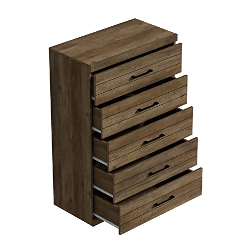 Galano Hamsper 5 Drawer Dresser - Hallway - Chest Organizer and Closet Cabinet Unit - Entryway or Living Room - Knotty Oak - Galano Furniture