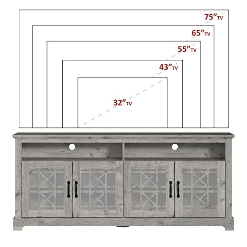 Galano Isadora 4 Door TV Cabinet - Media Storage - TV Cabinet - Living Room Storage - 75 Inch Entertainment Center - Living Room Media Console Cabinet Stand with 4 Doors - Mexican Grey