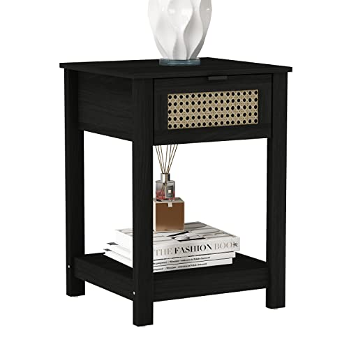 Galano Idiana Nightstand - Nightstand with Drawer - Nightstand Lamp - End Table - Side Table - Bedside Table - Drawer Glides - Engineered Wood - Easy Assembly - Black