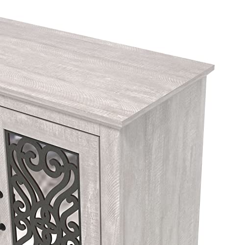 Galano Calidia 3 Door Sideboard - Accent Cabinet - Modern Distressed Oak Finish - Entryway or Living Room - Easy Assembly - Acrylic Mirror Doors - Dusty Grey Oak