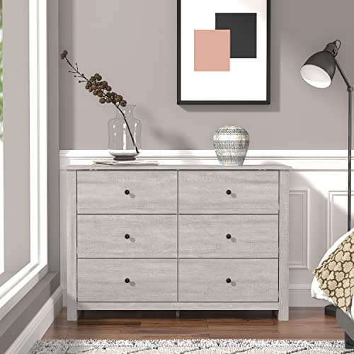 Galano - Genoa 6-Drawer Dresser - Chest of Drawers - Closet Organizers and Storage for Clothes - 16.5-Inch x 46.5-Inch x 31.5-Inch - Dusty Grey Oak - Galano Furniture