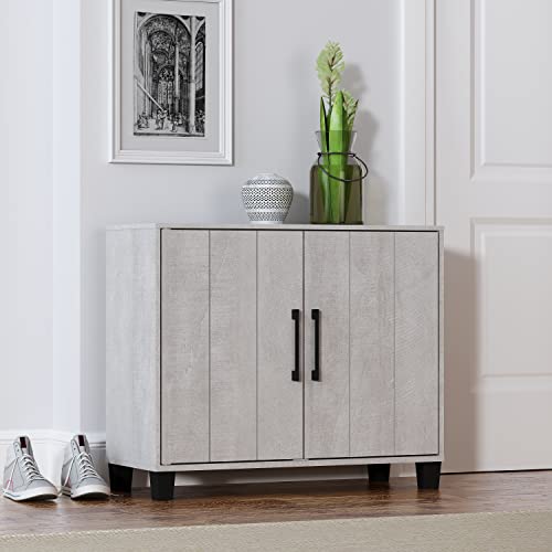 Galano 12 Pair Lucca 2 Door Shoe Storage Cabinet with Doors - Shoe Storage Entryway - Dusty Grey Oak - Galano Furniture