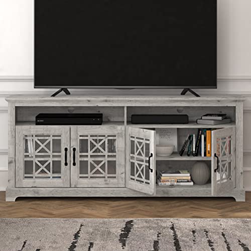 Galano Isadora 4 Door TV Cabinet - Media Storage - TV Cabinet - Living Room Storage - 75 Inch Entertainment Center - Living Room Media Console Cabinet Stand with 4 Doors - Mexican Grey