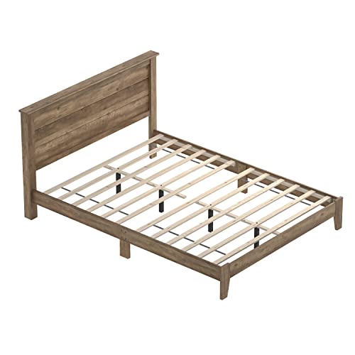 Galano Tiena Bed Frame - Wood Platform with Headboard - Bedroom - Wooden Slat Support - No Box Spring Needed - Easy Assembly - Queen Size - Knotty Oak