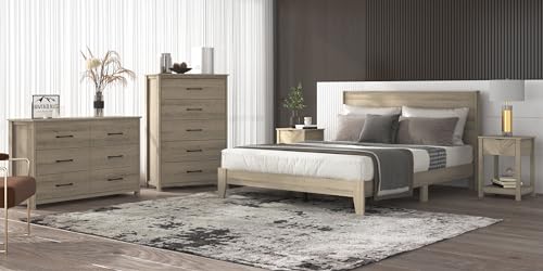 Galano Payne Queen Bed Frame with Headboard - Bed Frame Queen Size - Queen Size Bed Frame - Wood Bed Frame - No Box Spring Needed - Strong Weight Capacity - Oslo Oak