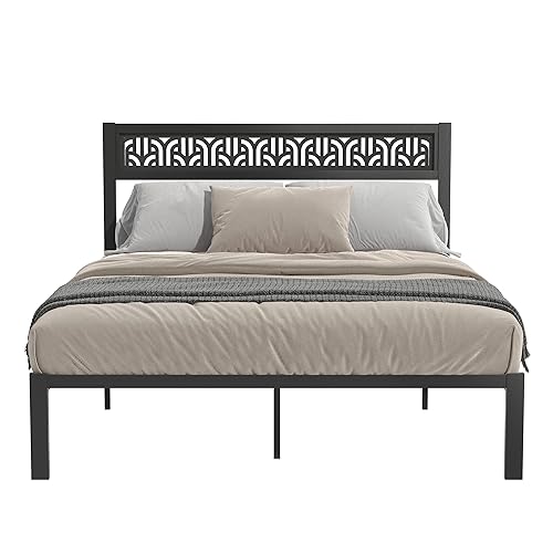 Galano Candence Calico Metal Platform Bed Frame Full Size, Mattress Foundation with Steel Slat Support, No Box Spring Needed Required, Easy Assembly, Black