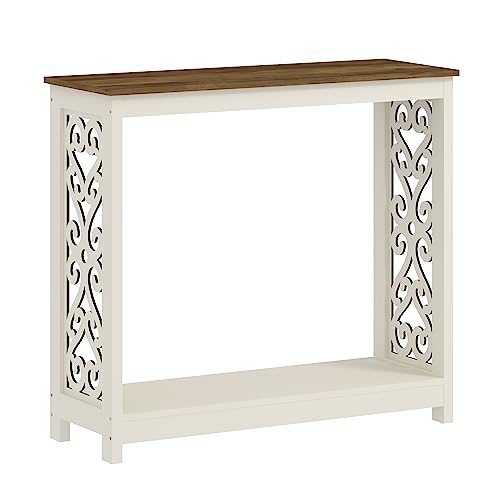 Galano Nagata Console Table - Modern Distressed Oak Finish - Bookshelf Cabinet for Hallway - Entryway - Foyer - Living Room - Bedroom - Space Saving - Ivory with Knotty Oak