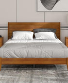 Galano Abby Retro Queen Bed Frame with Headboard - Bed Frame Queen Size - Queen Size Bed Frame - Wood Bed Frame - No Box Spring Needed - Strong Weight Capacity - Amber Walnut