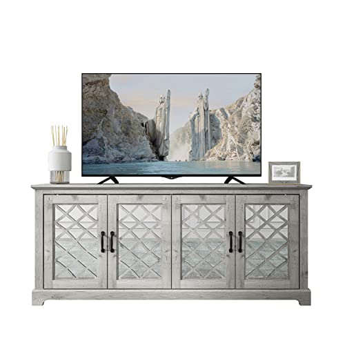 Galano Millicent TV-Ständer für 65–75 Zoll Fernseher – Home-Entertainment-Center – Boho-TV-Ständer – Wohnzimmermöbel – Konsole mit 4 Türen – einfache Montage – mexikanisches Grau