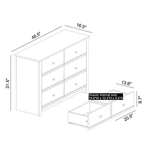 Galano - Genoa 6-Drawer Dresser - Chest of Drawers - Closet Organizers and Storage for Clothes - 16.5-Inch x 46.5-Inch x 31.5-Inch - Dusty Grey Oak - Galano Furniture