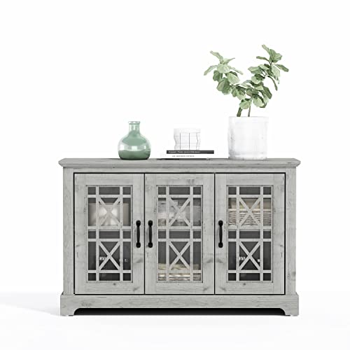 Galano Isadora 3 Door Console Sideboard - Modern Buffet with Distressed Oak Finish - Bookshelf Cabinet for Hallway - Entryway - Foyer or Living Room (Dusty Grey Oak)