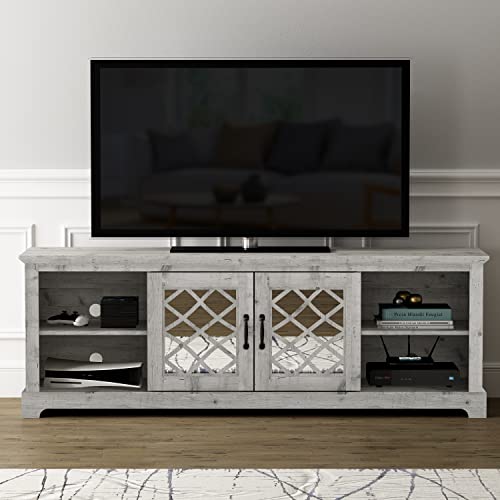 Galano Millicent 2 Door TV Cabinet - Home Entertainment Center - Storage Wooden Cabinet - Living Room Furniture - Console with 2 Doors - Easy Assembly - Mexican Grey