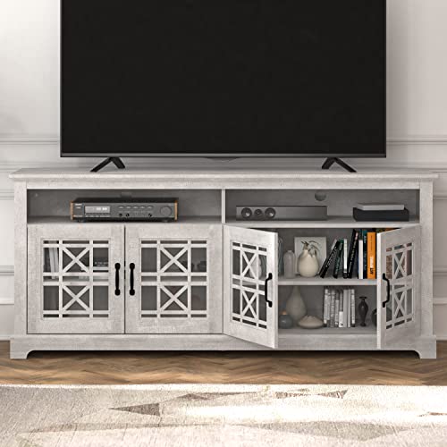 Galano Isadora 4 Door TV Cabinet - Media Storage - TV Cabinet - Living Room Storage - 75 Inch Entertainment Center - Living Room Media Console Cabinet Stand with 4 Doors - Dusty Grey Oak